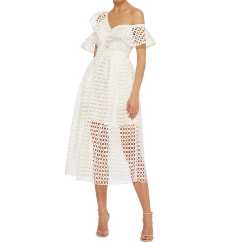 Self Portrait Lace Asymmetric Cold Shoulder  Dress